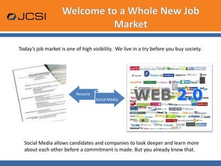 Welcome to a Whole New Job Market<br />Today’s job market is one of high visibility.  We live in a try before you buy soci...