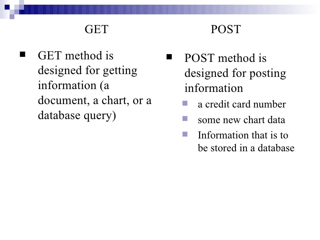 Difference between GET and POST method of form submission.