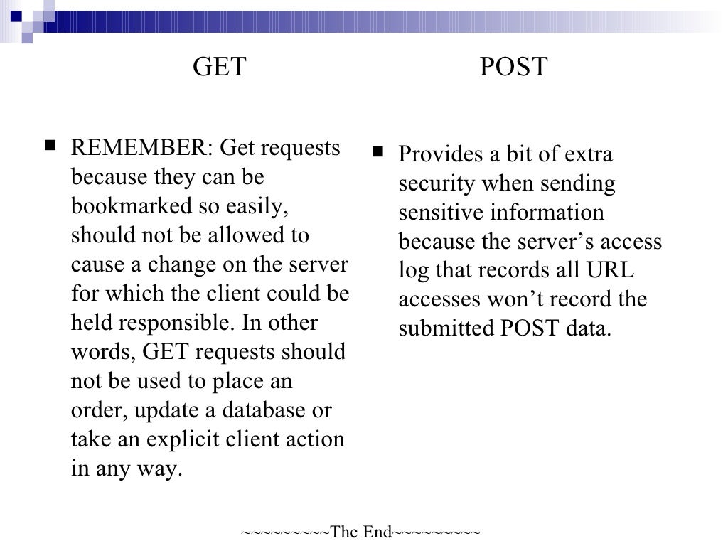 Difference between get and post method of form submission 