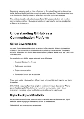 Risks Involved When You Get Old GitHub Accounts | PDF