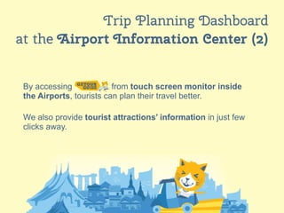 15
Trip Planning Dashboard
at the Airport Information Center (2)
By accessing from touch screen monitor inside
the Airports, tourists can plan their travel better.
We also provide tourist attractions’ information in just few
clicks away.
 