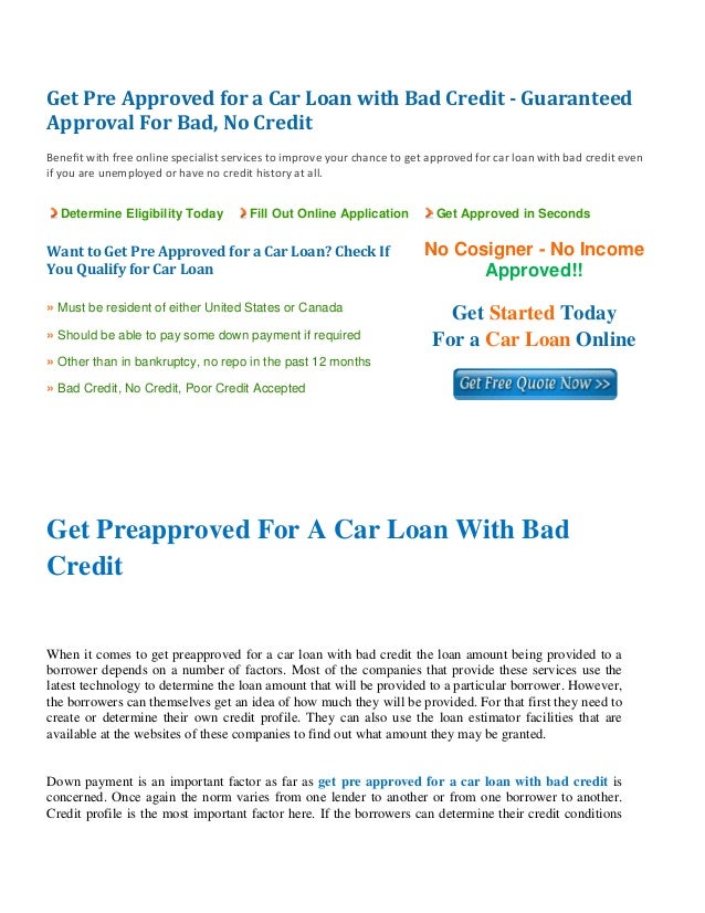Credit One Pre Approval >> Get Pre Approved For A Car Loan With Bad Credit Credit One Pre Approval >> Get Pre Approved For A Car Loan With Bad Credit