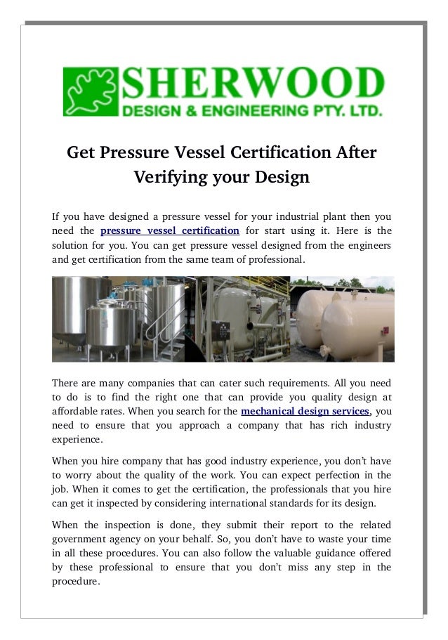 Get pressure vessel certification after verifying your design