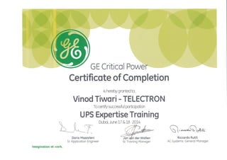 GE - UPS Expertise Training Certificate