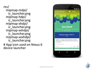 res/
mipmap-mdpi/
ic_launcher.png
mipmap-hdpi/
ic_launcher.png
mipmap-xhdpi/
ic_launcher.png
mipmap-xxhdpi/
ic_launcher.png
mipmap-xxxhdpi/
ic_launcher.png
# App icon used on Nexus 6
device launcher
www.letsnurture.com
 