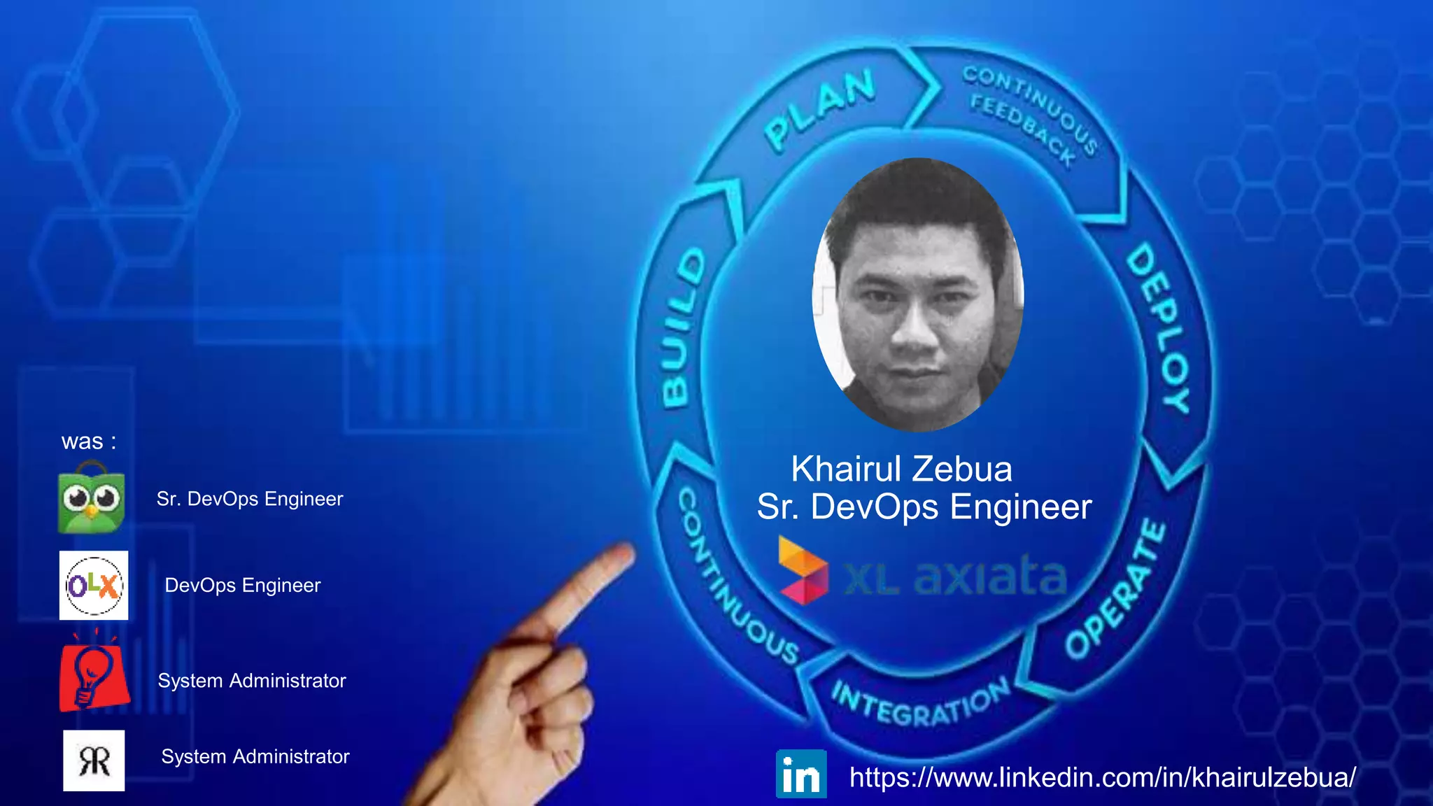 PAGE3
DEVOPS, IT Tech Talk XL AXIATA
Khairul Zebua
Sr. DevOps Engineer
was :
DevOps Engineer
System Administrator
System Administrator
https://www.linkedin.com/in/khairulzebua/
Sr. DevOps Engineer
 