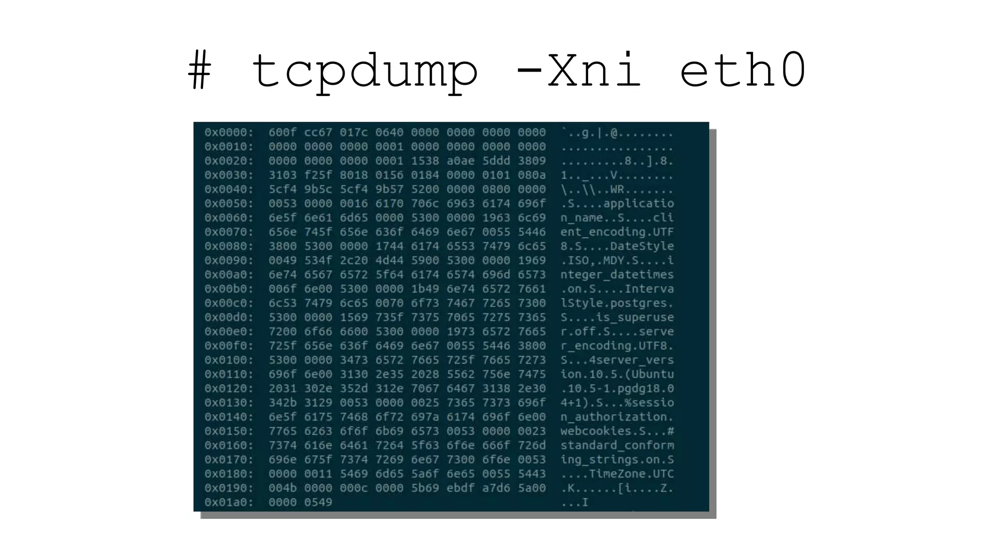 # tcpdump -Xni eth0
 