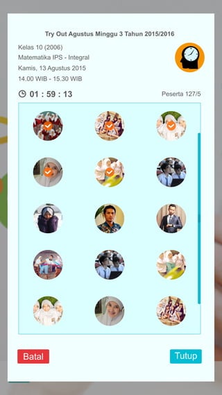 Matematika IPS - Integral
Try Out Agustus Minggu 3 Tahun 2015/2016
Kelas 10 (2006)
14.00 WIB - 15.30 WIB
Kamis, 13 Agustus 2015
Batal Tutup
Peserta 127/501 : 59 : 13
 