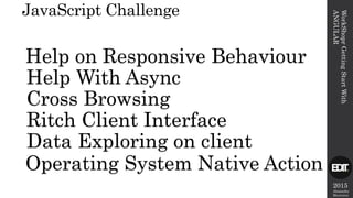 2015
Alexandre
Marreiros
WorkShoprGettingStartWith
ANGULAR
JavaScript Challenge
Cross Browsing
Help on Responsive Behaviour
Help With Async
Ritch Client Interface
Data Exploring on client
Operating System Native Action
 