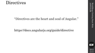 2015
Alexandre
Marreiros
WorkShoprGettingStartWith
ANGULAR
Directives
“Directives are the heart and soul of Angular.”
https://docs.angularjs.org/guide/directive
 
