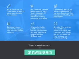 GET STARTED FOR FREE !
Contact us: sales@getsocial.im
OR
All GetSocial UI is fully
customisable, allowing for
a seamless i...