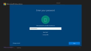 #MicrosoftEDU
Next
● ● ● ● ● ● ● ●
Enter your password

 
Change account
Need help?
Contoso MN

Enter password for anna@contosoltd.com
 
