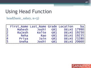 Using Head Function
head(basic_salary, n=5)
40
 