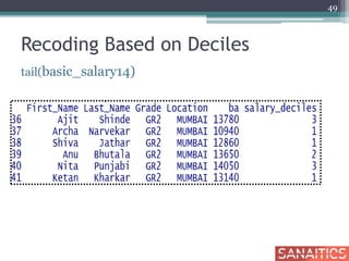 Recoding Based on Deciles
tail(basic_salary14)
49
 