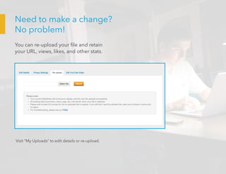 Need to make a change?
No problem!
You can re-upload your file and retain
your URL, views, likes, and other stats.
Visit “My Uploads” to edit details or re-upload.
 