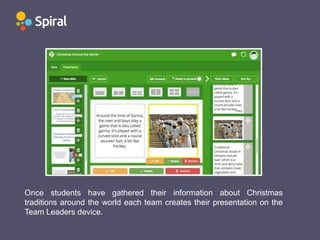 Once students have gathered their information about Christmas
traditions around the world each team creates their presentation on the
Team Leaders device.
 