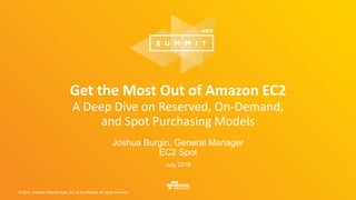 © 2016, Amazon Web Services, Inc. or its Affiliates. All rights reserved.
Joshua Burgin, General Manager
EC2 Spot
July 2016
Get the Most Out of Amazon EC2
A Deep Dive on Reserved, On-Demand,
and Spot Purchasing Models
 