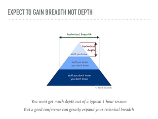 EXPECT TO GAIN BREADTH NOT DEPTH
© Mark Richards
You wont get much depth out of a typical 1 hour session
But a good conference can greatly expand your technical breadth
 
