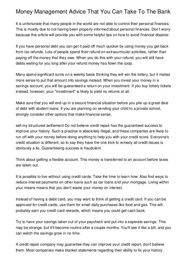 money management advice that you can take to the bank