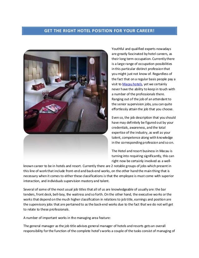 Get The Right Hotel Position For Your Career!