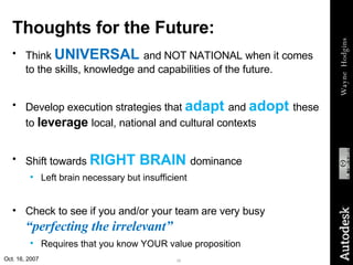 Thoughts for the Future: <ul><li>Think  UNIVERSAL   and NOT NATIONAL when it comes to the skills, knowledge and capabiliti...