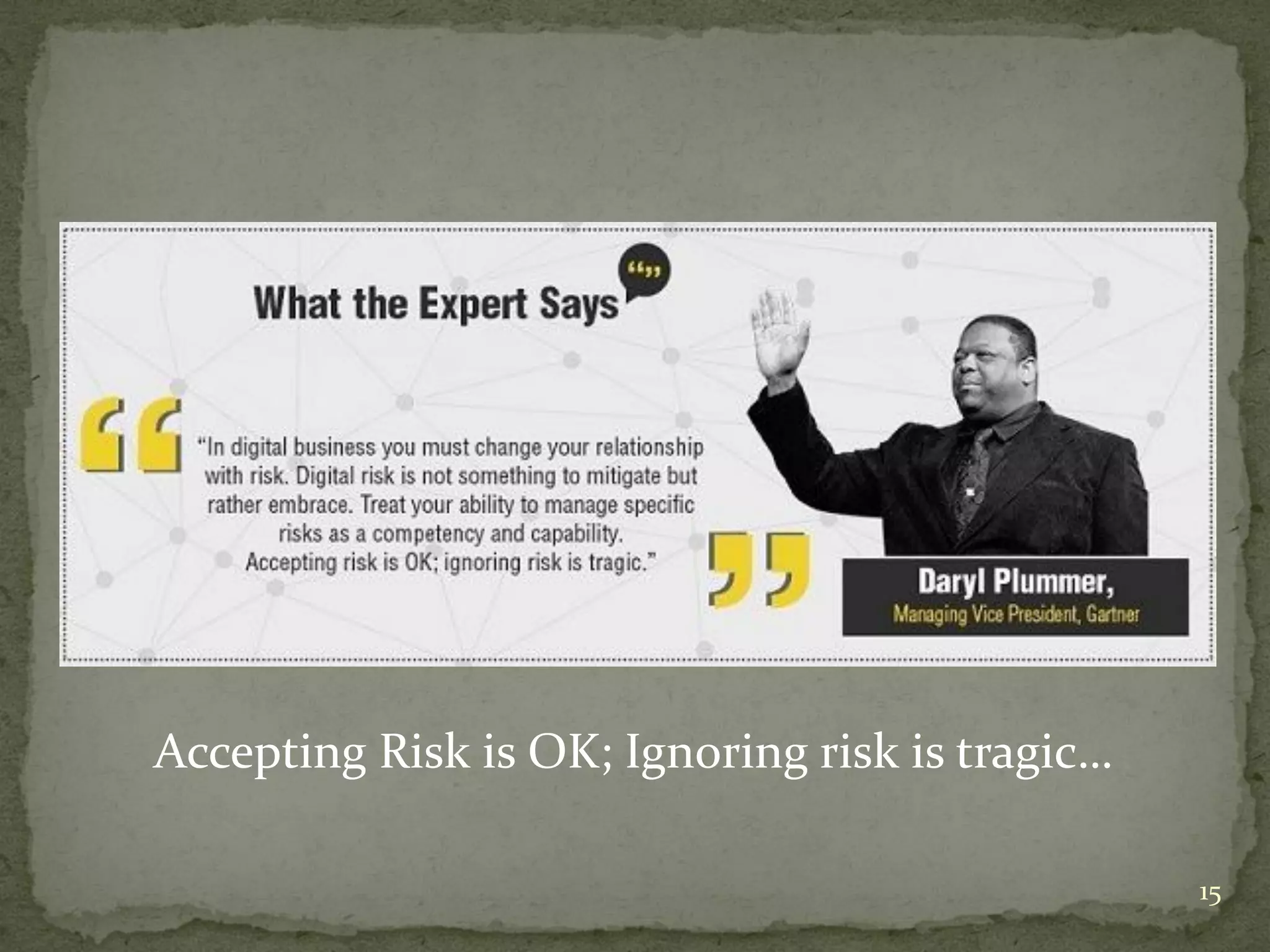 Accepting Risk is OK; Ignoring risk is tragic…
15