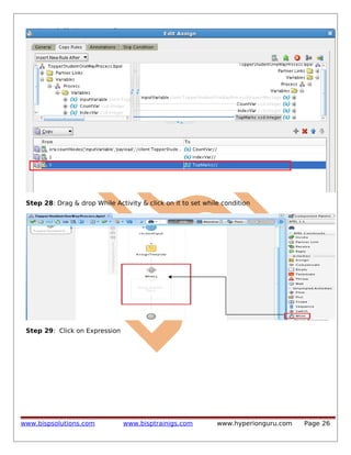 Step 28: Drag & drop While Activity & click on it to set while condition

Step 29: Click on Expression

www.bispsolutions.com

www.bisptrainigs.com

www.hyperionguru.com

Page 26

 