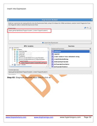 insert into Expression

Step 65: Diagnosis required input data & click ok

www.bispsolutions.com

www.bisptrainigs.com

www.hyperionguru.com

Page 50

 