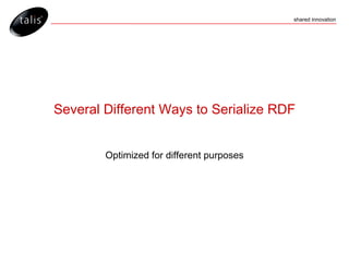 Several Different Ways to Serialize RDF Optimized for different purposes 