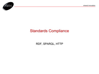 Standards Compliance RDF, SPARQL, HTTP 