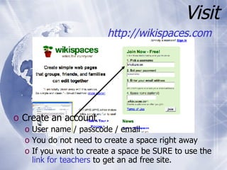 What is a wiki….?  a website that allows visitors to add, remove, edit and change content. It also allows for linking among any number of pages and websites. 