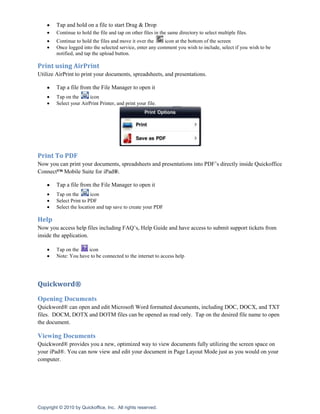 Tap on the blue chevron to see the file information, a visual first page preview of the file, and then tap on the file name in the text box to rename the file      <br />Click on the  on the bottom right of the file manager to create a new folder