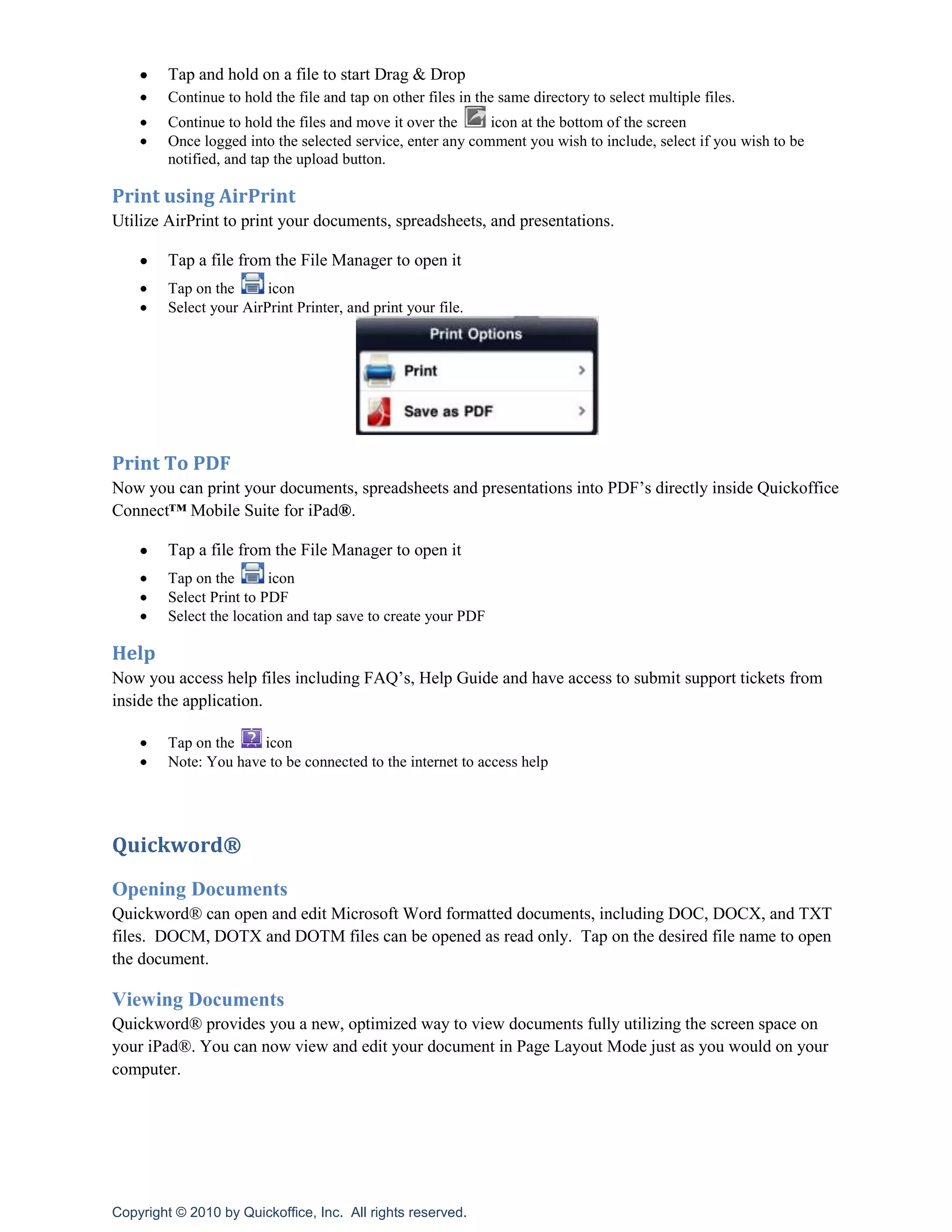 Tap on the blue chevron to see the file information, a visual first page preview of the file, and then tap on the file name in the text box to rename the file      <br />Click on the  on the bottom right of the file manager to create a new folder