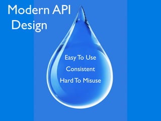 Modern API
Design

         Easy To Use
          Consistent
        Hard To Misuse
 
