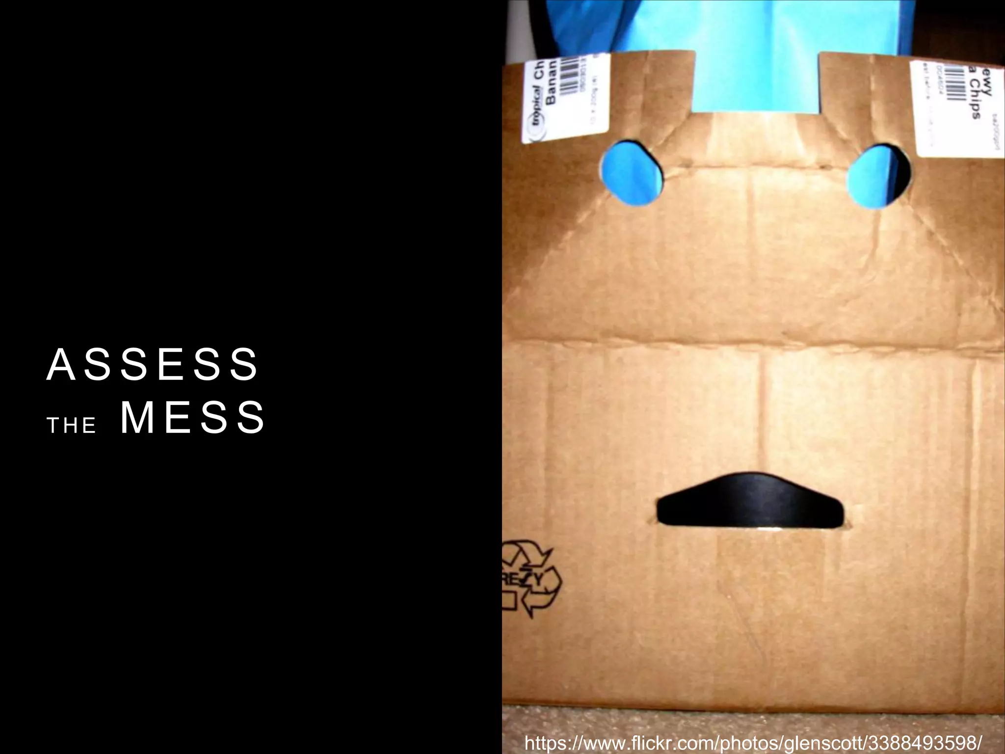 A S S E S S
T H E M E S S
https://www.flickr.com/photos/glenscott/3388493598/
 