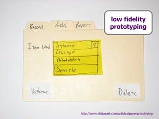 low fidelity prototyping http://www.alistapart.com/articles/paperprototyping 