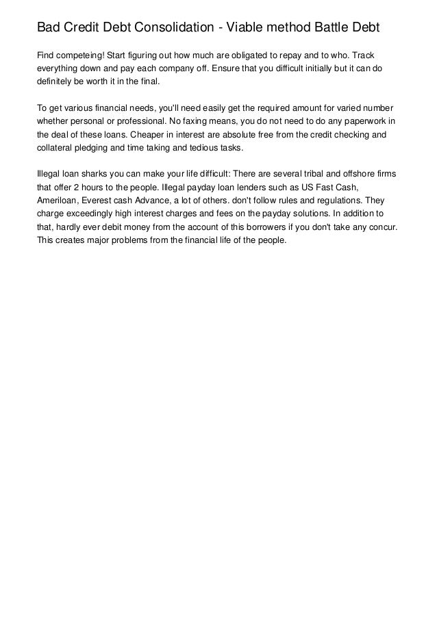 Bad Credit Debt Consolidation Viable method Battle Debt