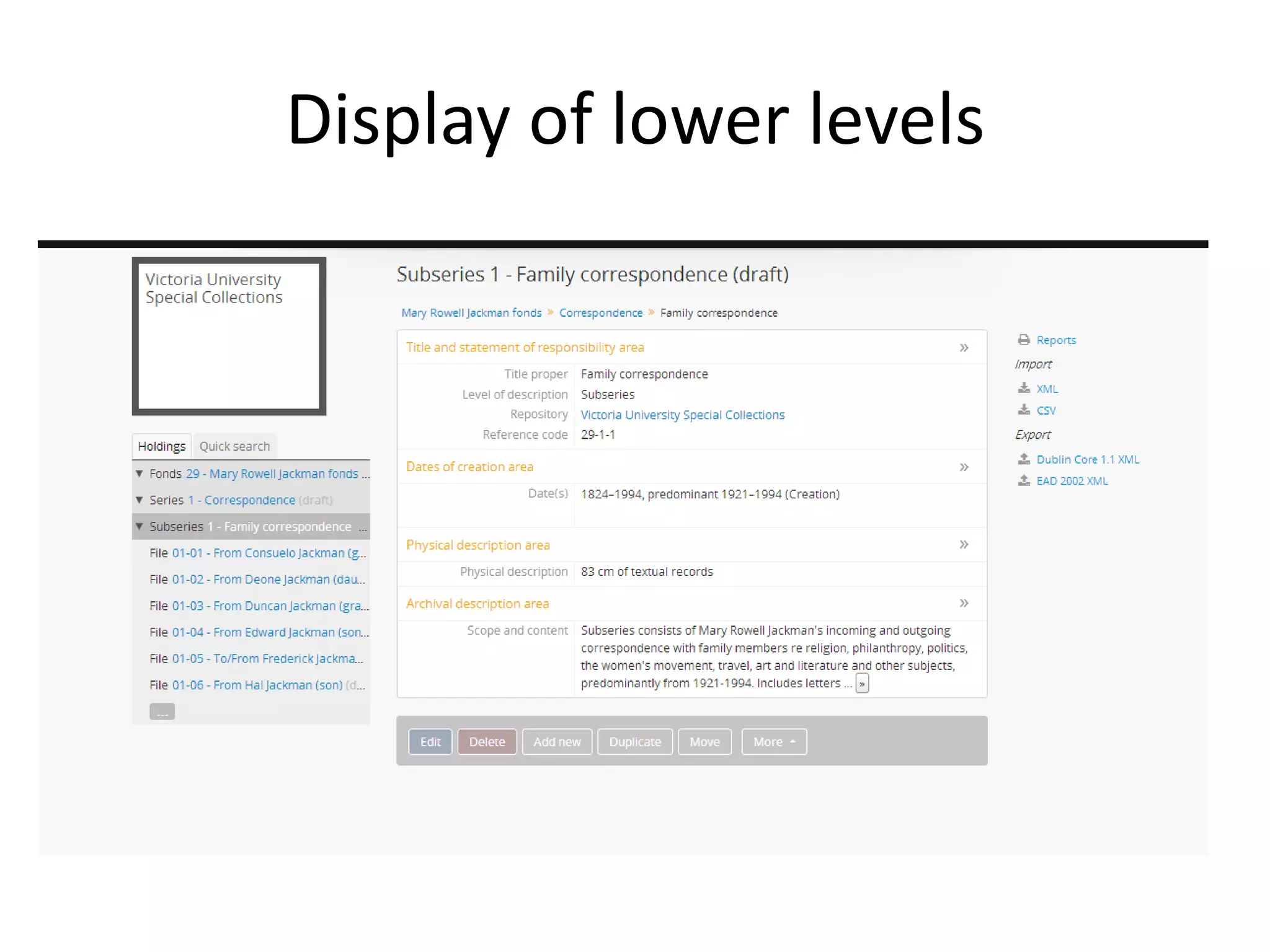 Display of lower levels

 