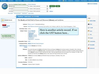 Here is another article record. If we
click the UST button here…
 