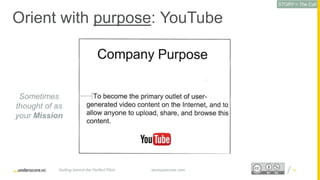 Proprietary and ConfidentialProprietary and Confidential
Orient with purpose: YouTube
14startupsecrets.comGetting behind the Perfect Pitch
Sometimes
thought of as
your Mission
STORY = The Call
 