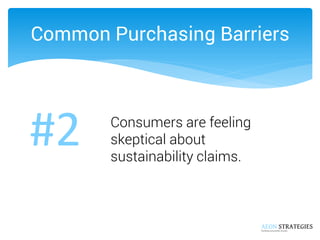 Common Purchasing Barriers 
Consumers are feeling skeptical about sustainability claims. 
#2  