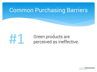 Common Purchasing Barriers 
Green products are perceived as ineffective. 
#1  