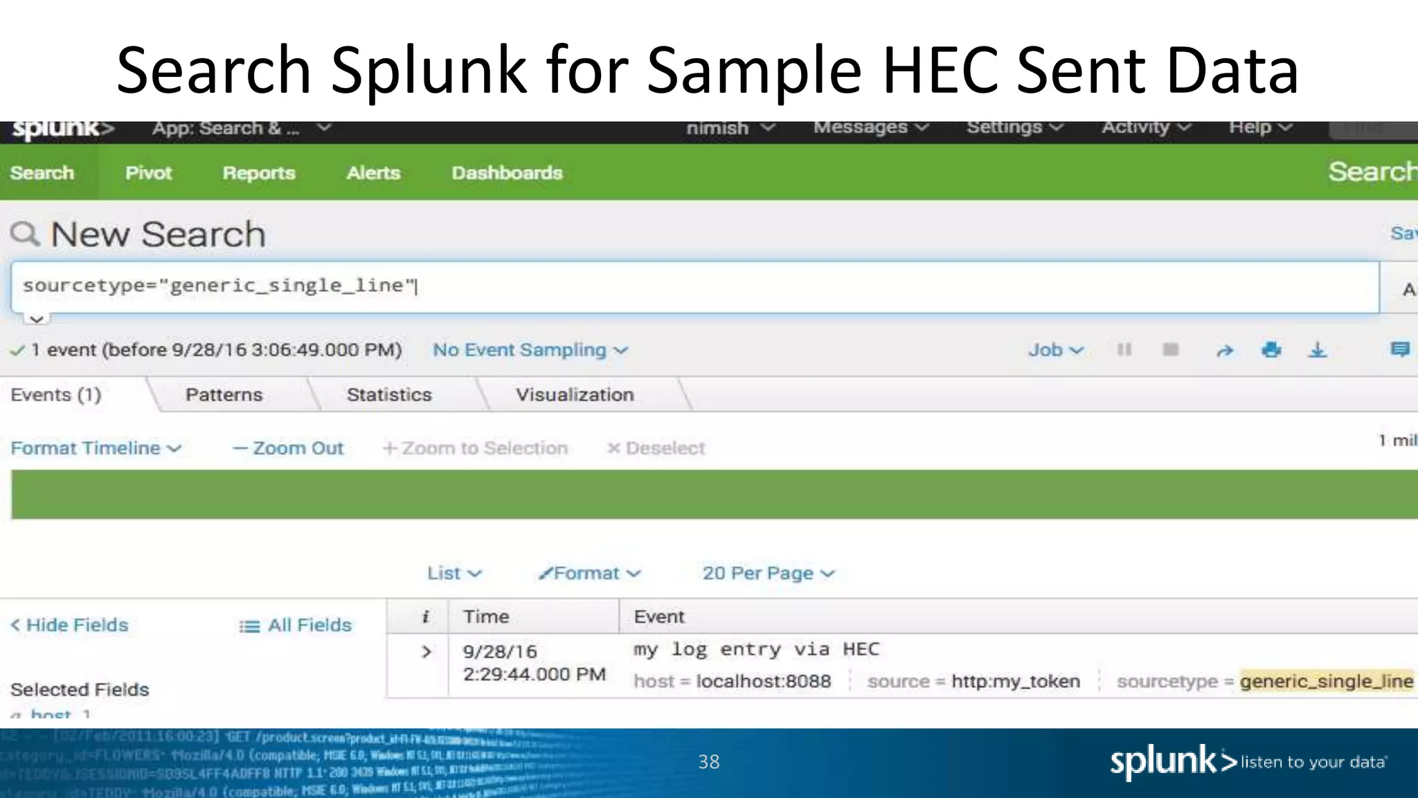 Search Splunk for Sample HEC Sent Data 38 
