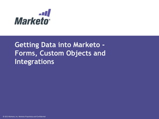 © 2013 Marketo, Inc. Marketo Proprietary and Confidential
Getting Data into Marketo -
Forms, Custom Objects and
Integrations
 