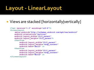 Layout - LinearLayoutViews are stacked [horizontally|vertically]