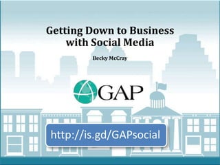 Getting Down to Business
    with Social Media
        Becky McCray




http://is.gd/GAPsocial
 