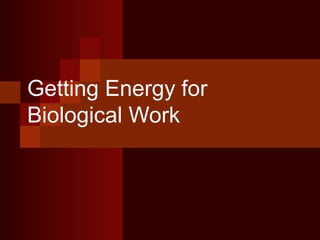 Getting Energy for
Biological Work
 