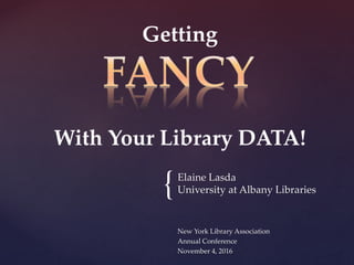 Elaine Lasda
University at Albany Libraries
New York Library Association
Annual Conference
November 4, 2016
{
 
