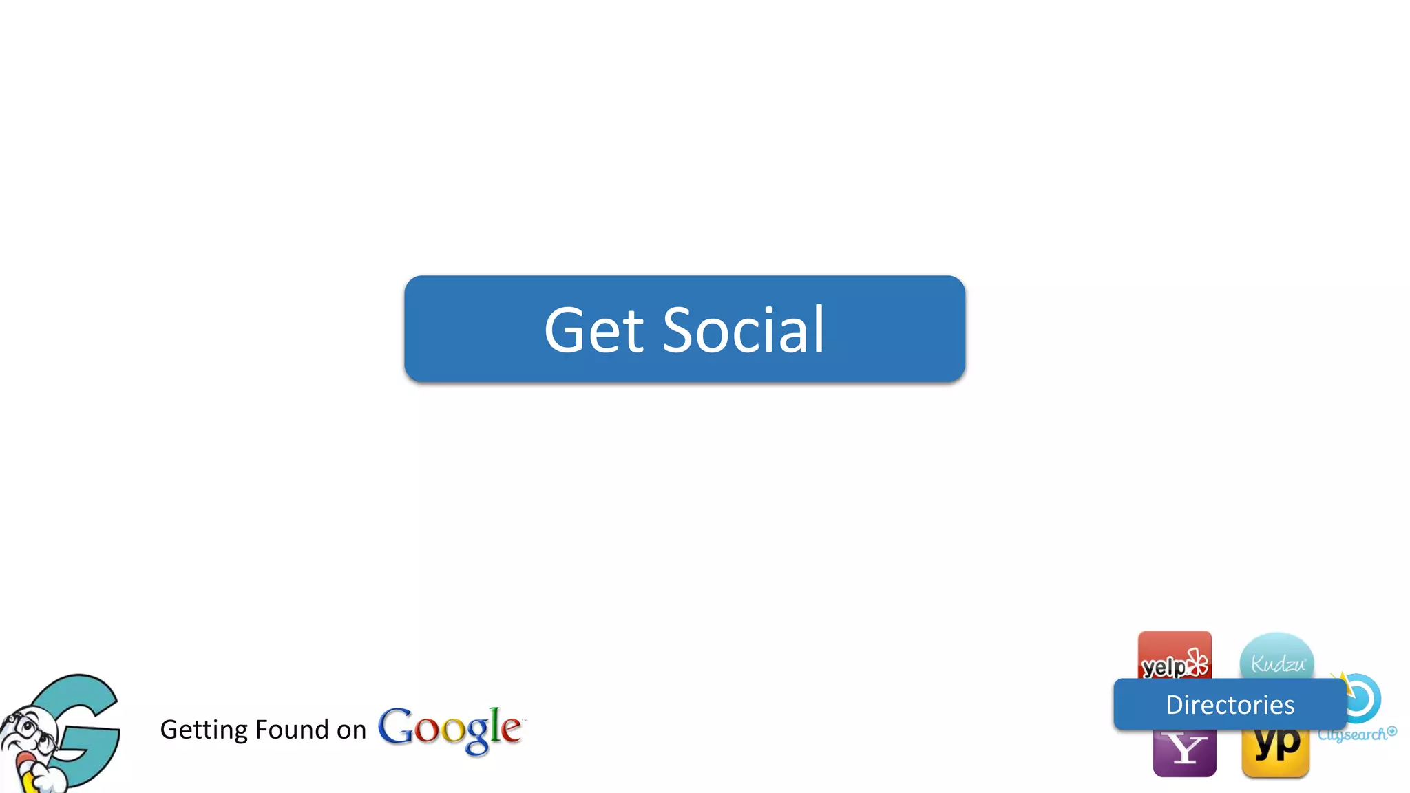 Get Social

Getting Found on

Directories

 