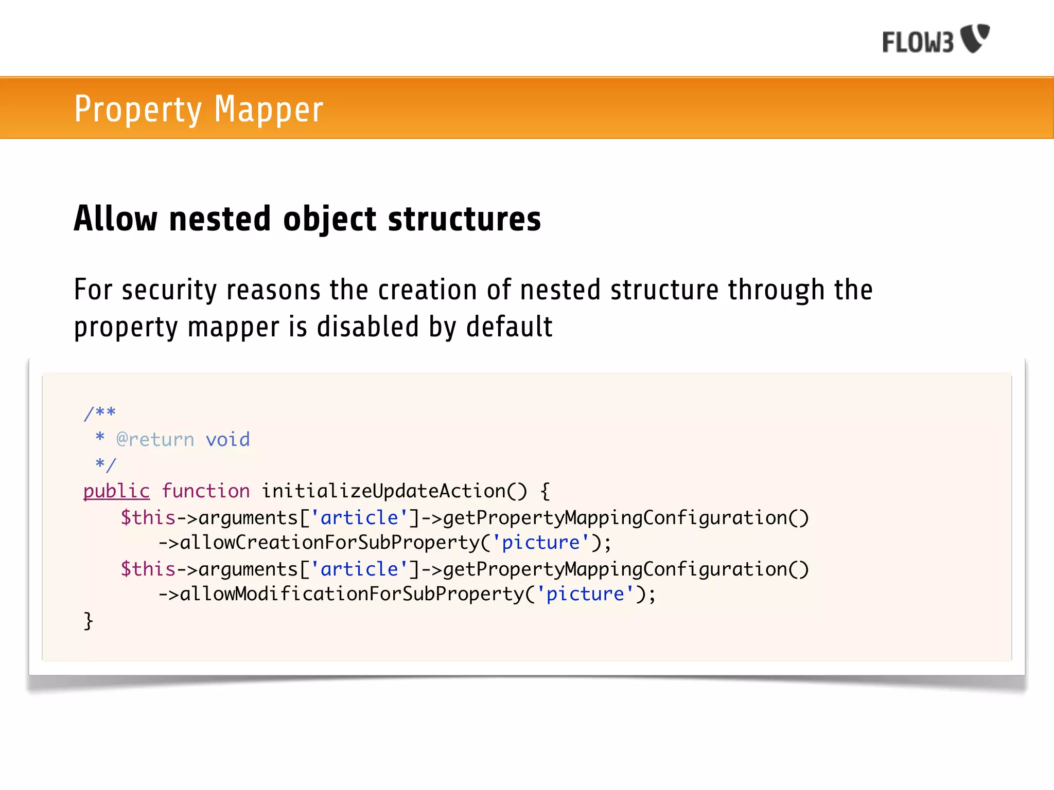 Property Mapper

    Allow nested object structures
    For security reasons the creation of nested structure through the
    property mapper is disabled by default

	   /**
	     * @return void
	     */
	   public function initializeUpdateAction() {
	   	 $this->arguments['article']->getPropertyMappingConfiguration()
            ->allowCreationForSubProperty('picture');
	   	 $this->arguments['article']->getPropertyMappingConfiguration()
            ->allowModificationForSubProperty('picture');
	   }
 